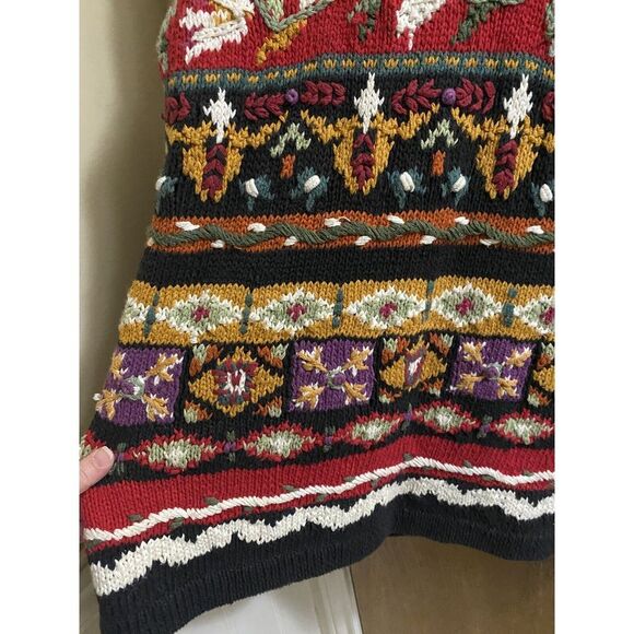 Vintage Tiara Chunky Knit Sweater Abstract Art Floral 90s Crewneck Size M Heavy - Picture 4 of 16